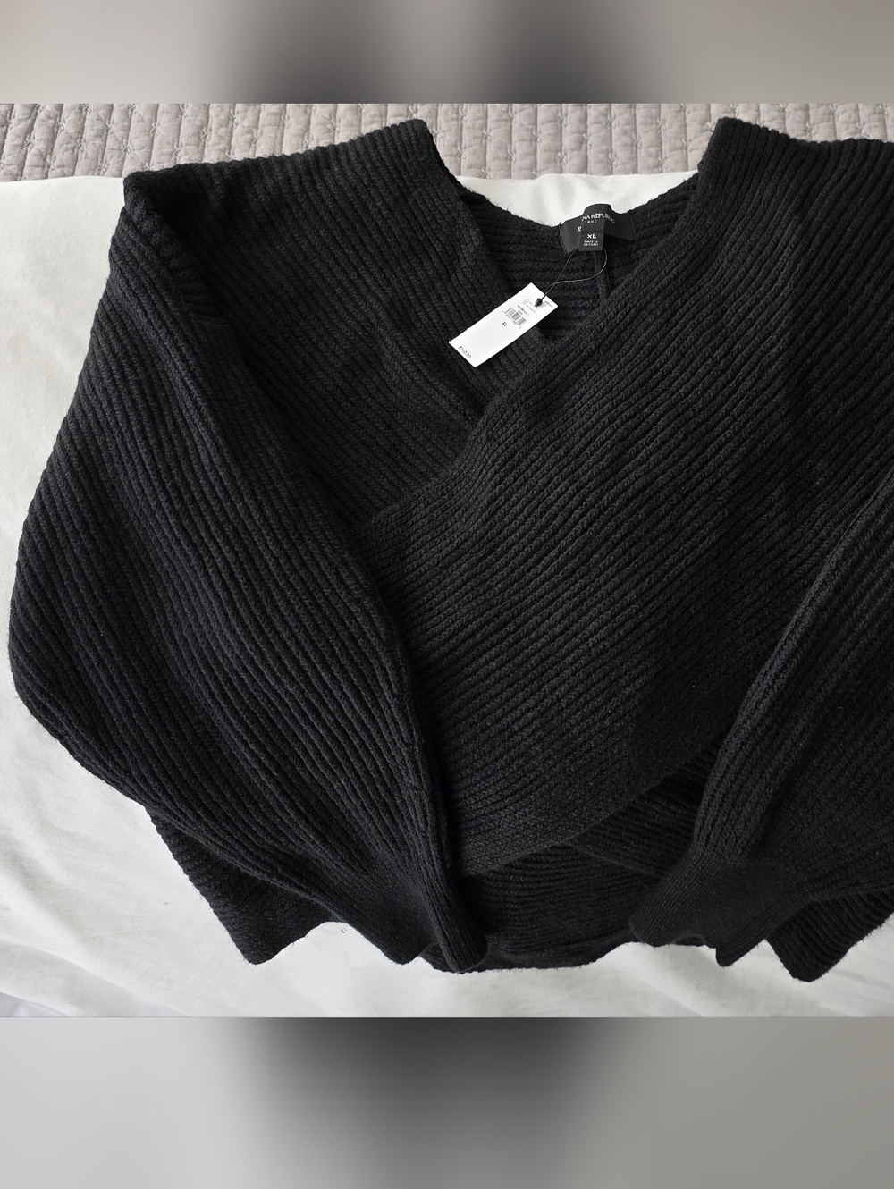 Banana Republic Black Ribbed Cross Front V-Neck Sweater